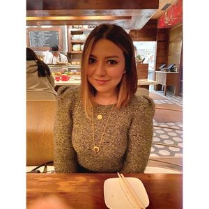 Maje Gold & Gray Puff Sleeve Sweater